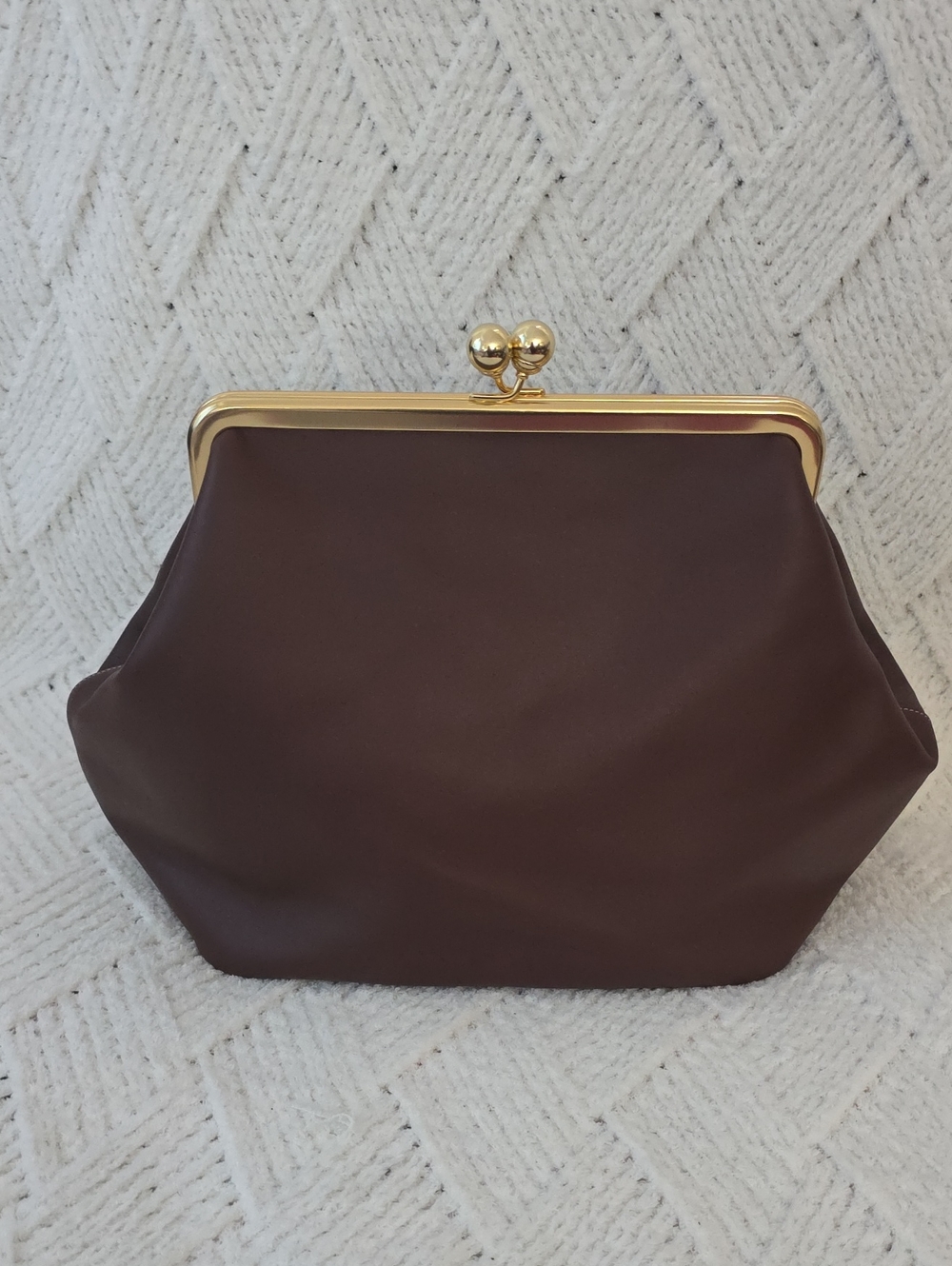 Coach Large Brown Leather Kiss-Lock Shoulder Bag with Gold Frame